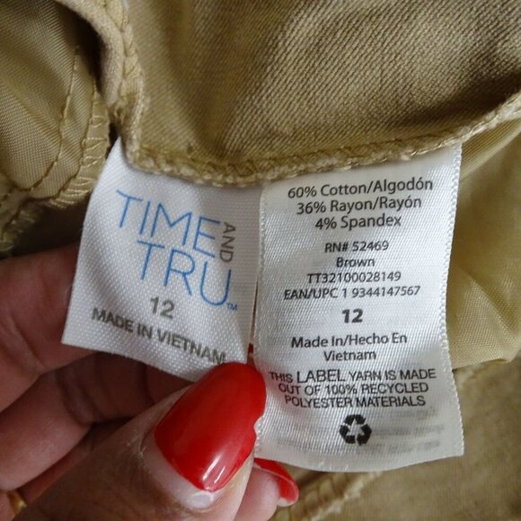 Time And Tru Khaki Ankle Pants Women Size 12 Skinny Side Zipper - Picture 4 of 10